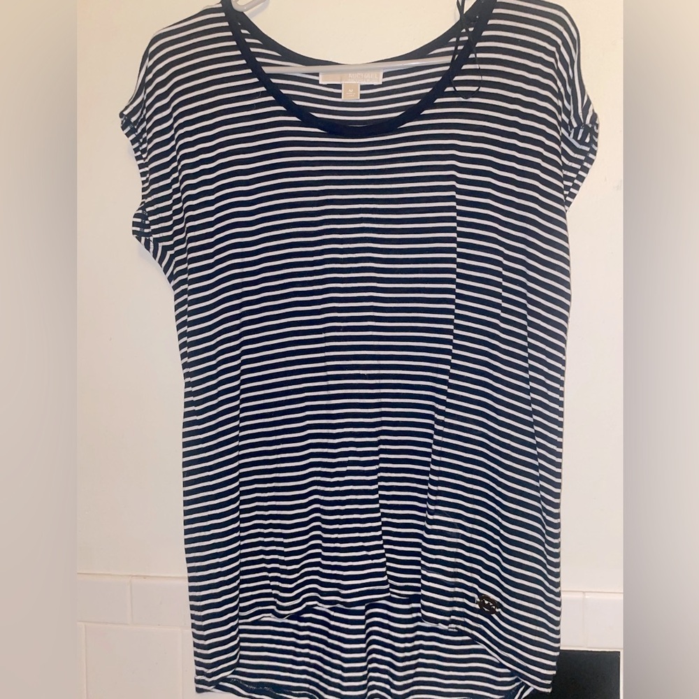 MICHAEL KORS- NAVY/WHITE STRIPED BLOUSE- size M